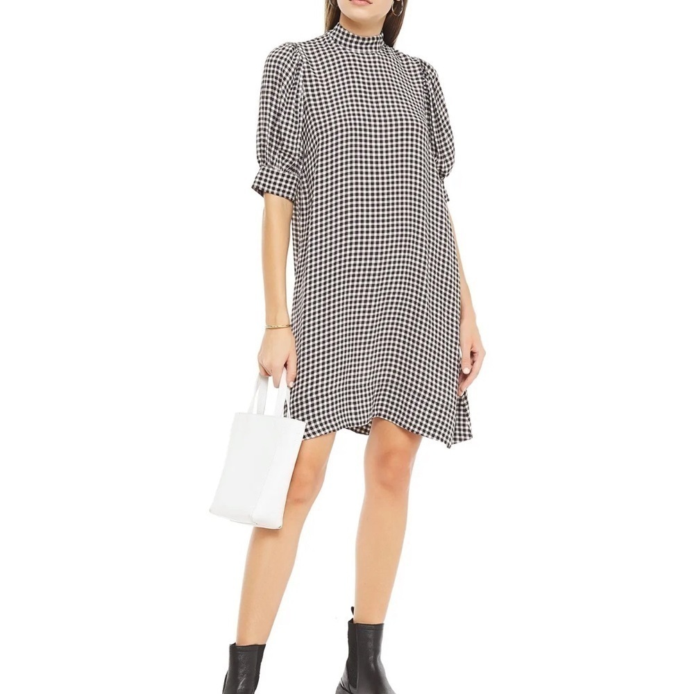 GANNI Gingham crepe mini dress
